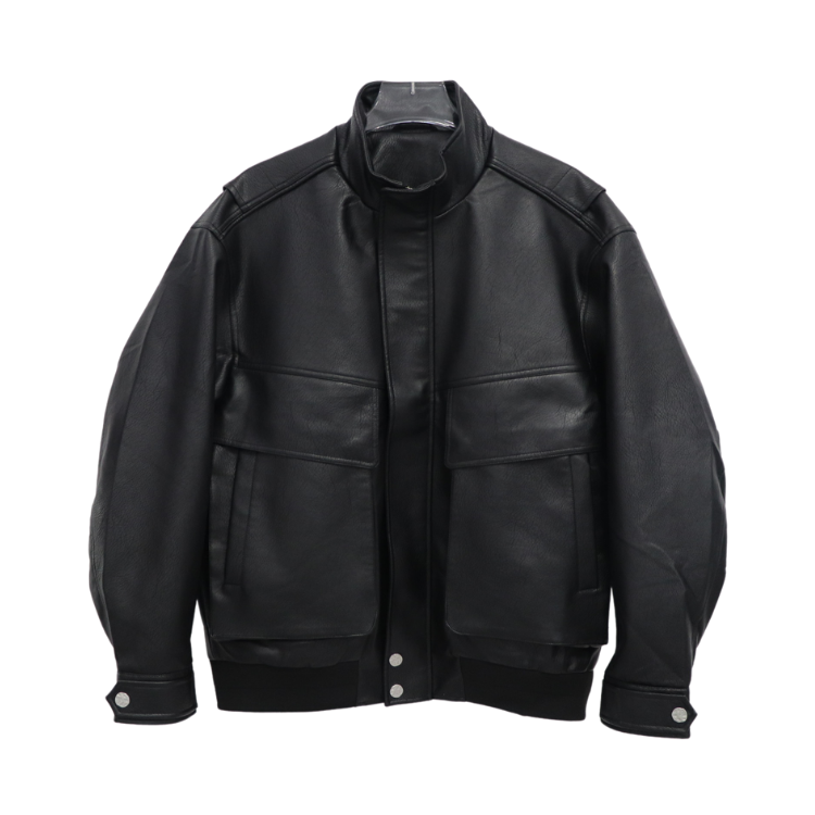 2022 Fashion Men's Leather Jackets Solid Color Simple Casual Male Black Bomber Leather Jacket for Autumn Leather Fabric Woven