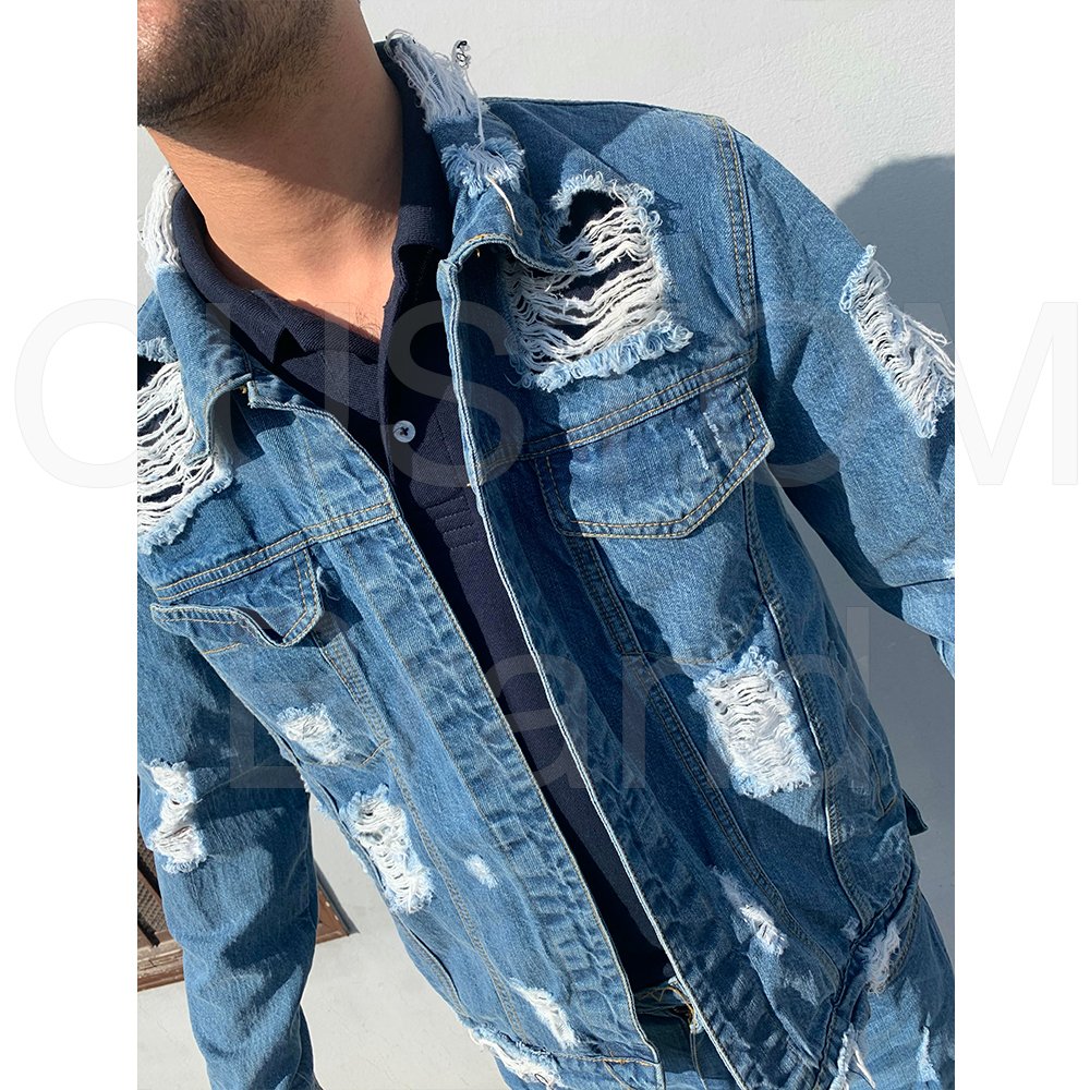 Fashion Men Denim Jacket Jeans Two Piece Set Autumn Slim Fit Matching Sets Casual Streetwear Winter Fleece Lining jacket