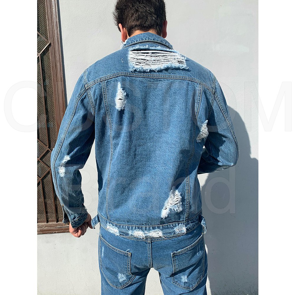 Fashion Men Denim Jacket Jeans Two Piece Set Autumn Slim Fit Matching Sets Casual Streetwear Winter Fleece Lining jacket