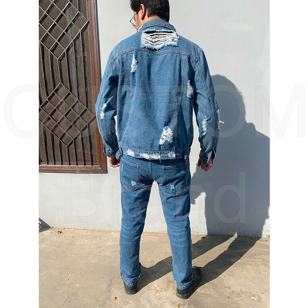 Fashion Men Denim Jacket Jeans Two Piece Set Autumn Slim Fit Matching Sets Casual Streetwear Winter Fleece Lining jacket