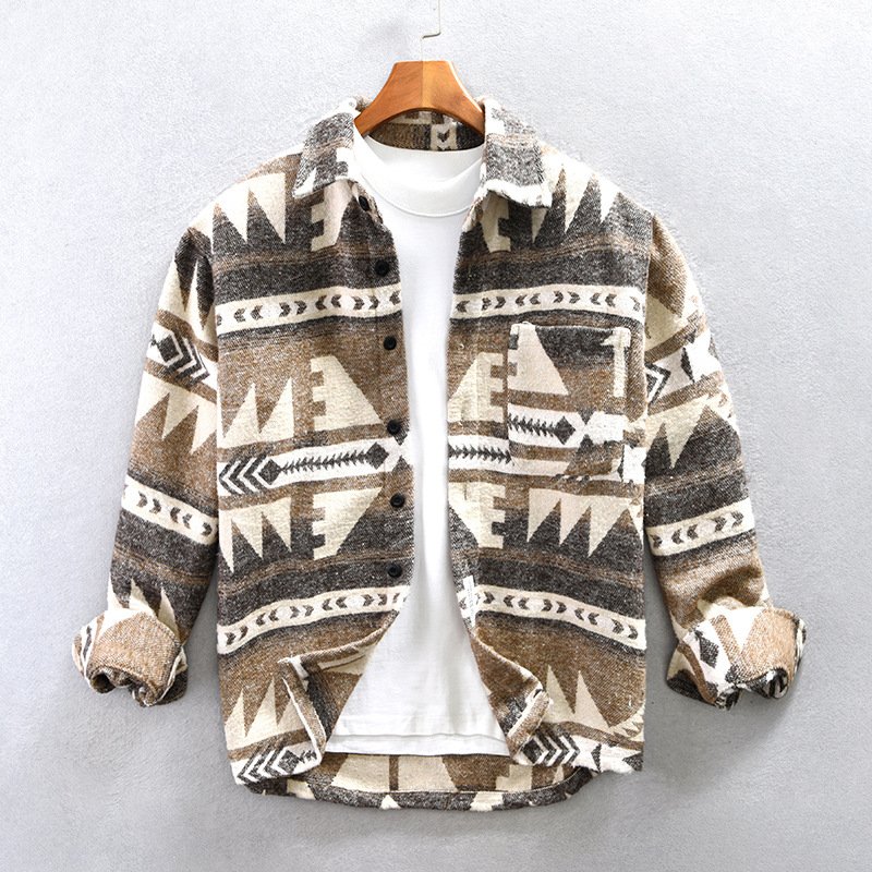 2024 High Quality Spring Fall Winter Vintage Aztec Male Coats Woolen Jacket For Men Wholesale