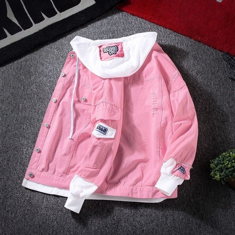 Custom Jacket Men's Self-cultivation Street Windbreaker Lapel Hoodie Autumn Wash Coat Hole Beggar Outfit Hip-hop Bomber Jacket