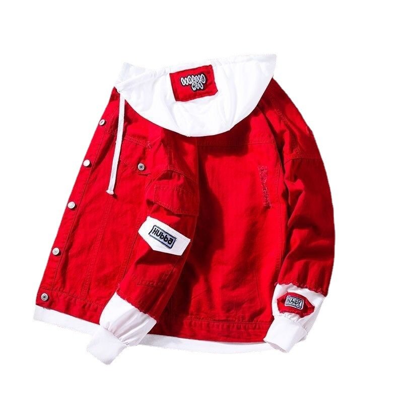 Custom Jacket Men's Self-cultivation Street Windbreaker Lapel Hoodie Autumn Wash Coat Hole Beggar Outfit Hip-hop Bomber Jacket