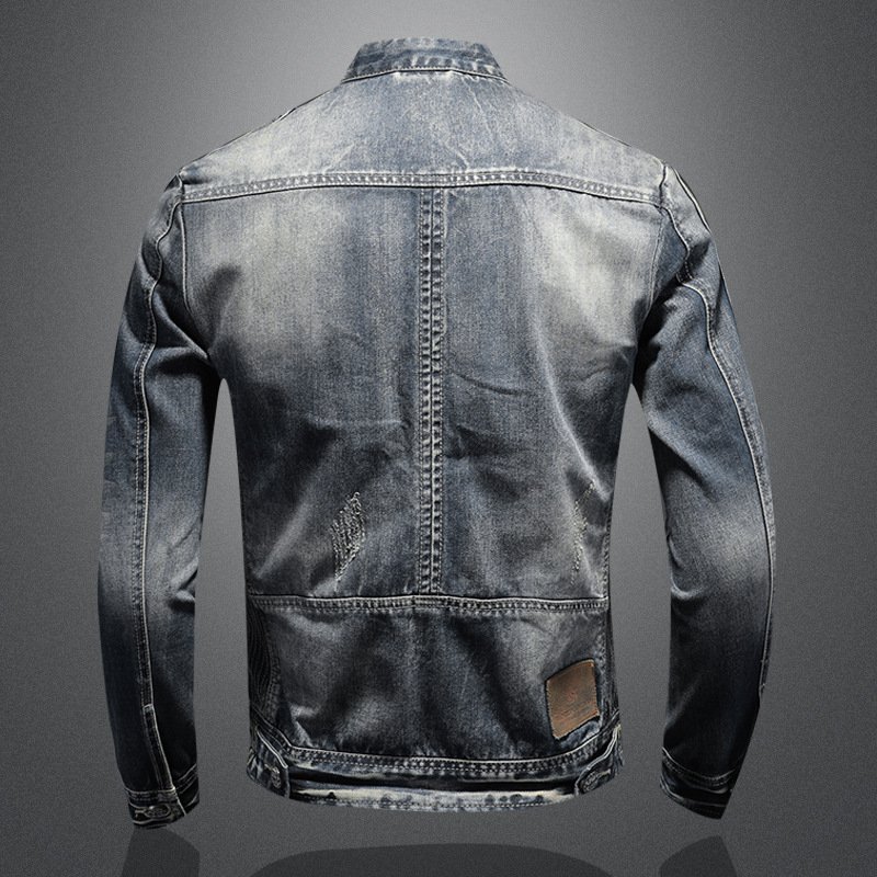 High Quality Fashion Trend Handsome Personality Zipper Motorcycle Denim Jacket Jacket Men's Lapel Trend Vintage Denim Jacket