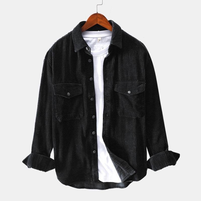 OEM Cotton Men's Plus Size Long Sleeve Street Wear Casual White Oversized Shirt Corduroy Jacket For Men