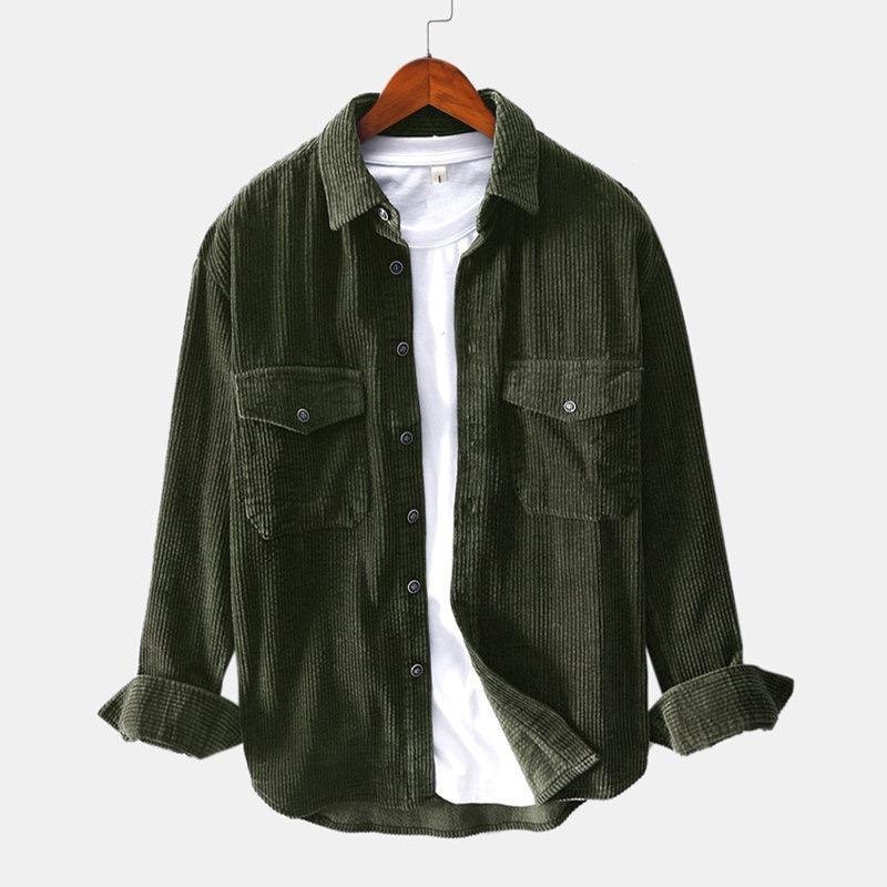 OEM Cotton Men's Plus Size Long Sleeve Street Wear Casual White Oversized Shirt Corduroy Jacket For Men