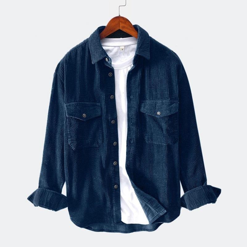 OEM Cotton Men's Plus Size Long Sleeve Street Wear Casual White Oversized Shirt Corduroy Jacket For Men