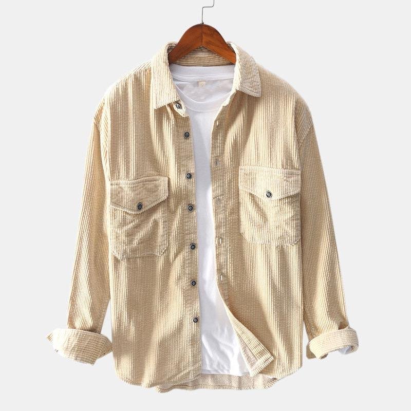 OEM Cotton Men's Plus Size Long Sleeve Street Wear Casual White Oversized Shirt Corduroy Jacket For Men