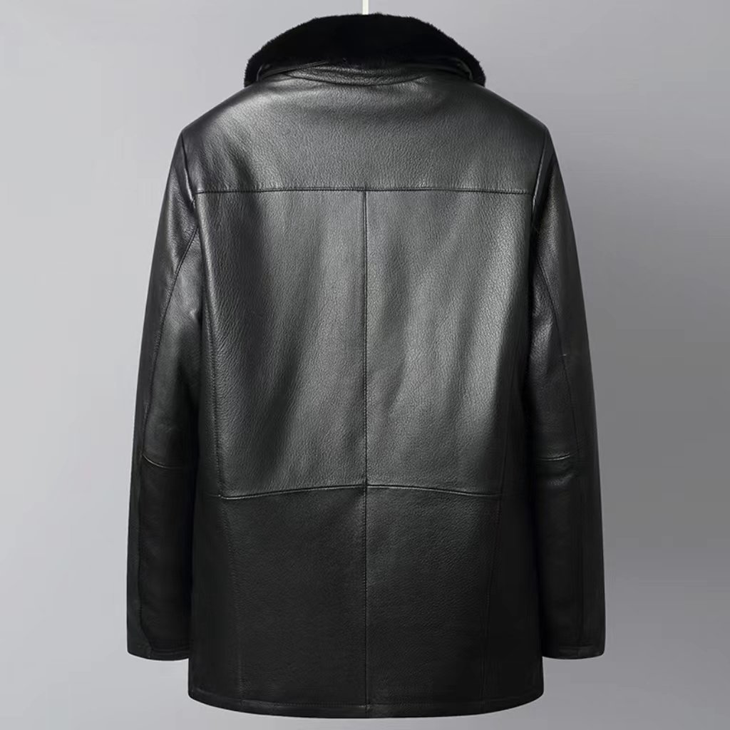 Goat leather jacket men's real leather and fur integrated with plush and thickened mink inner liner middle-aged fur coat