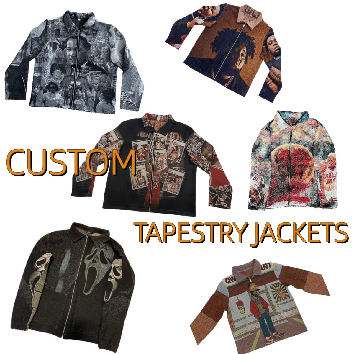 Custom Hiphop Tapestry Jacket Woven Jacquard Blanket Jacket Tapestry Zip Up Jacket