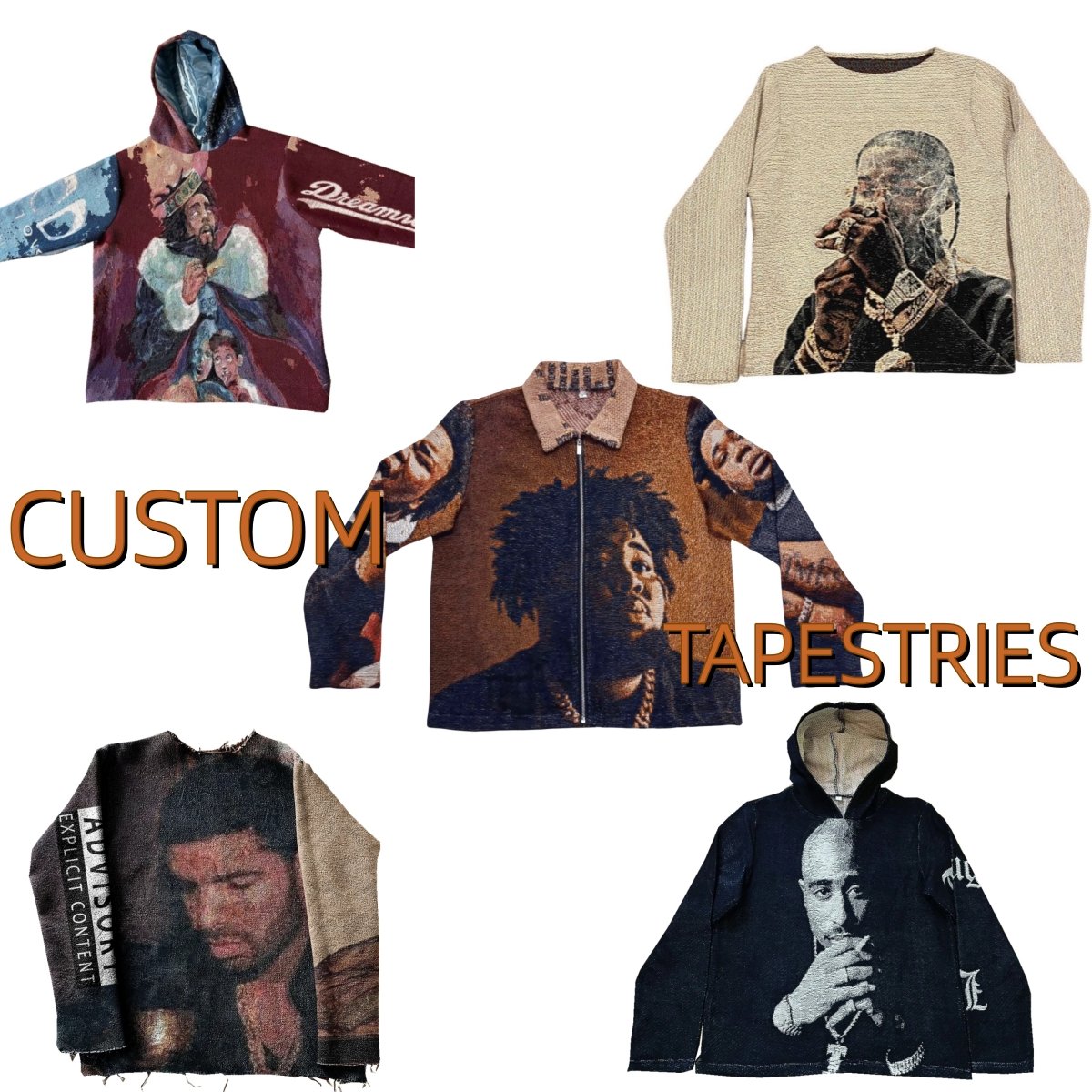 Custom Hiphop Tapestry Jacket Woven Jacquard Blanket Jacket Tapestry Zip Up Jacket