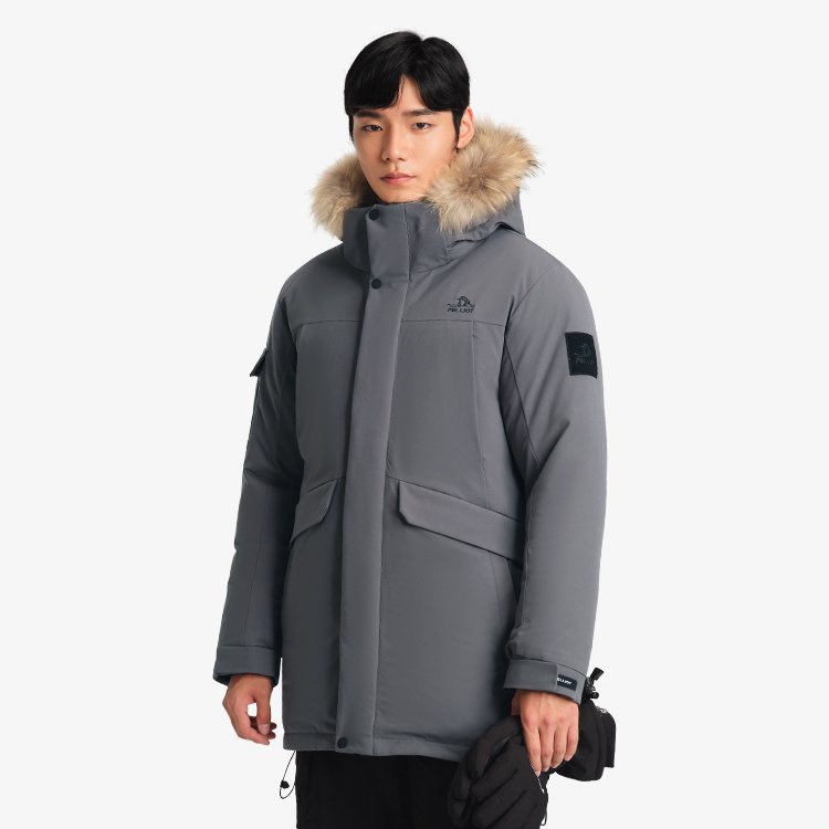 custom most popular winter warm outdoor sports 650 filling high quality down man black with fur hood men's parka jacket