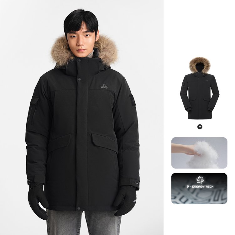 custom most popular winter warm outdoor sports 650 filling high quality down man black with fur hood men's parka jacket