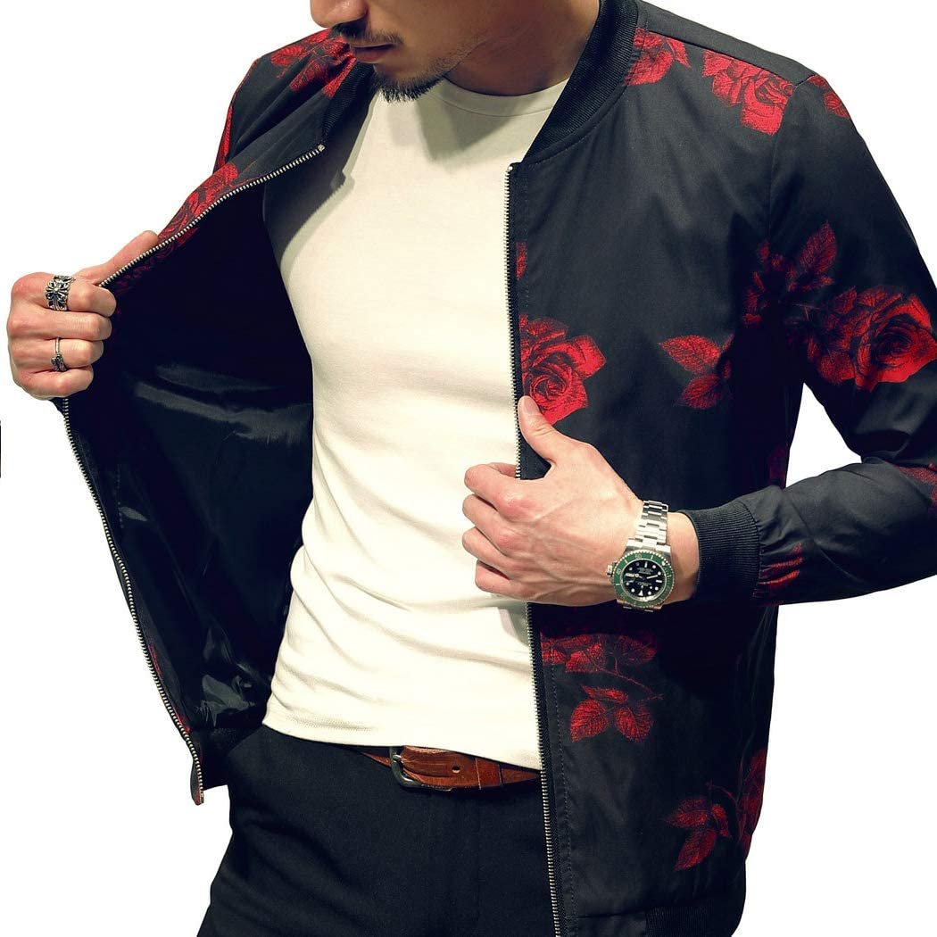 Men's Casual Jacket Stylish Printed Pattern Slim Fit Bomber Jacket Varsity Coat with Zipper custom varsity jacket