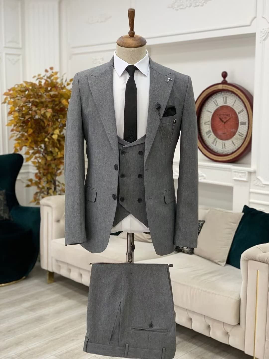 Men's Suit 3 Piece Slim Fit Suit Double Breasted Vest Blazer Jacket Pants Wedding Prom Tuxedos Suits