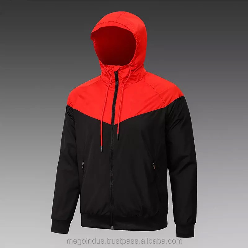 OEM Customized Sportswear Running Sports Football Windproof Waterproof Jackets Full up Zip Hoodies Training Windbreaker Jacket
