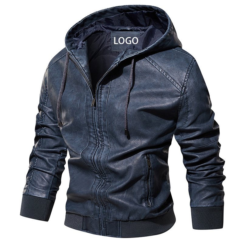 CARANFIER Men Jacket New Hoodie Biker Outdoor Windproof Parka Jackets Free LOGO OEM Men's PU Leather Jacket
