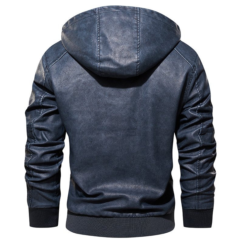 CARANFIER Men Jacket New Hoodie Biker Outdoor Windproof Parka Jackets Free LOGO OEM Men's PU Leather Jacket