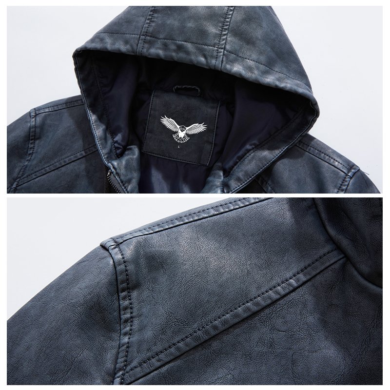 CARANFIER Men Jacket New Hoodie Biker Outdoor Windproof Parka Jackets Free LOGO OEM Men's PU Leather Jacket