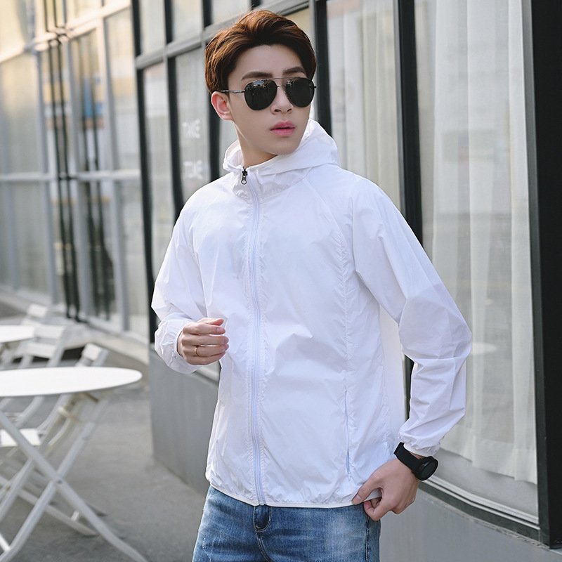 Custom Printed Logo Streetwear Light Weight Nylon Waterproof Drawstring Oversized Men's Hooded Windbreaker Zip Up Jackets men's jackets