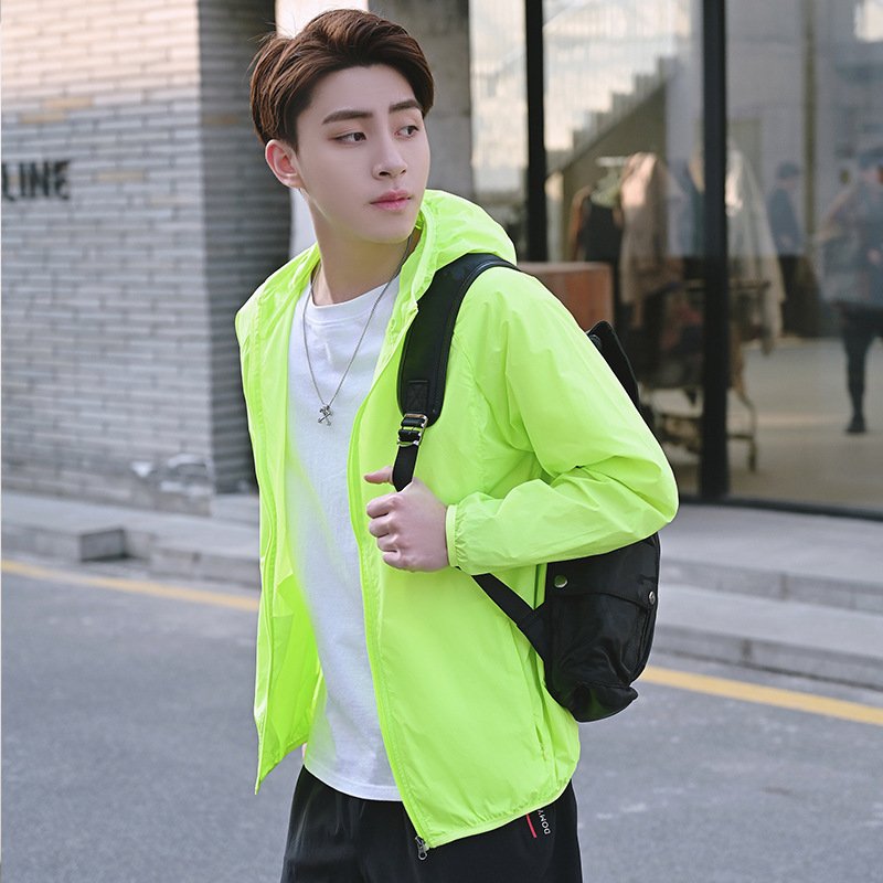 Custom Printed Logo Streetwear Light Weight Nylon Waterproof Drawstring Oversized Men's Hooded Windbreaker Zip Up Jackets men's jackets
