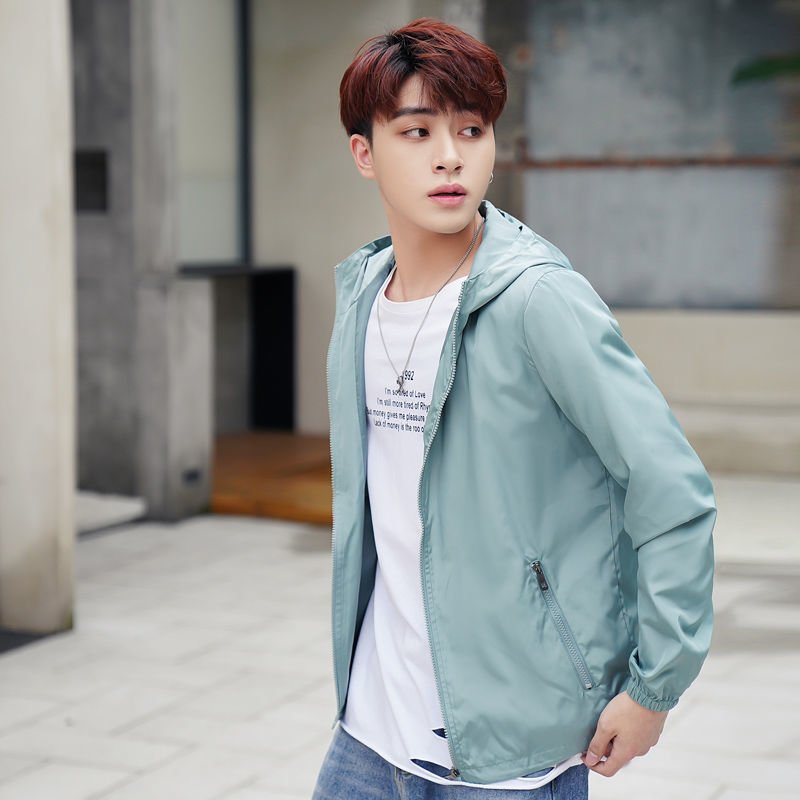 Custom Printed Logo Streetwear Light Weight Nylon Waterproof Drawstring Oversized Men's Hooded Windbreaker Zip Up Jackets men's jackets