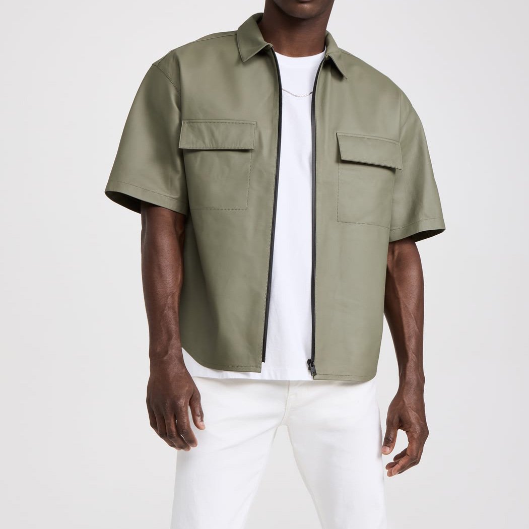 High quality custom fashion design mens short sleeves outwear street style causal breathable leather jacket