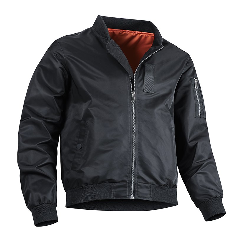 Men's Winter Windbreaker Lightweight Nylon Jacket with Stand Collar Zipper Closure Workwear Pocket Bomber Jacket