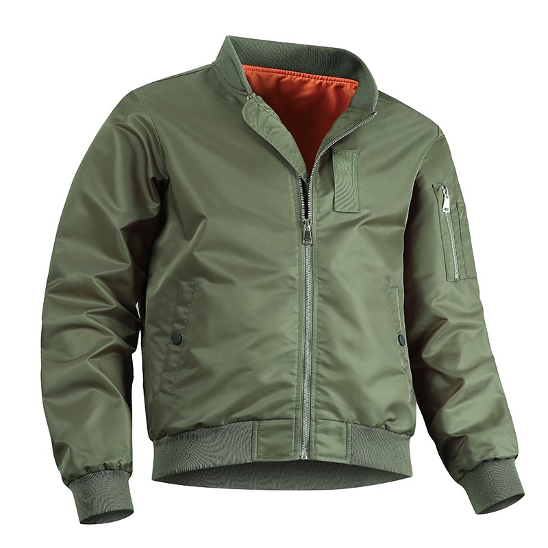 Men's Winter Windbreaker Lightweight Nylon Jacket with Stand Collar Zipper Closure Workwear Pocket Bomber Jacket