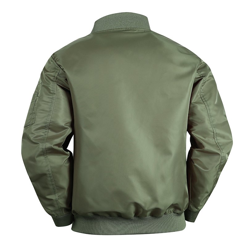Men's Winter Windbreaker Lightweight Nylon Jacket with Stand Collar Zipper Closure Workwear Pocket Bomber Jacket