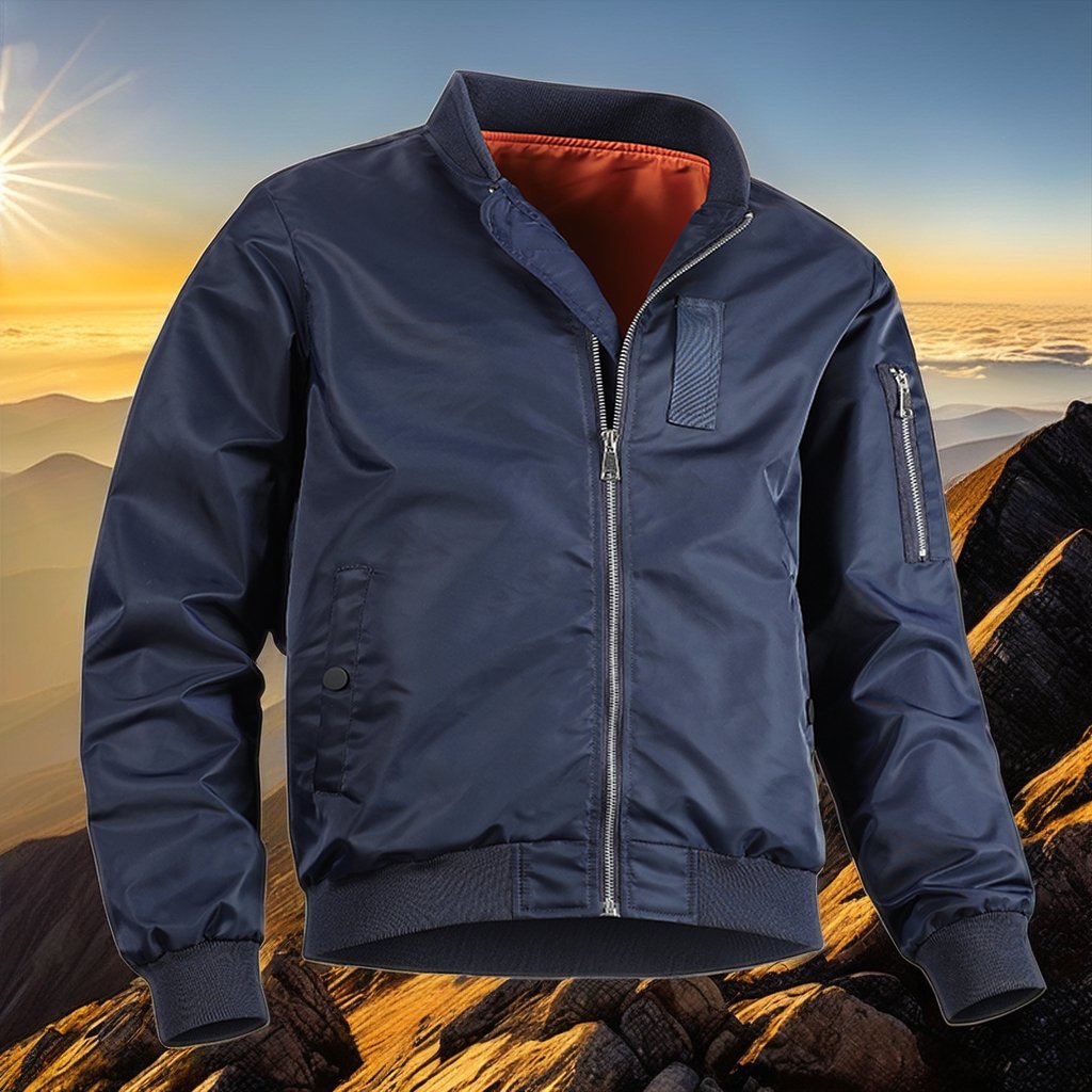 Men's Winter Windbreaker Lightweight Nylon Jacket with Stand Collar Zipper Closure Workwear Pocket Bomber Jacket
