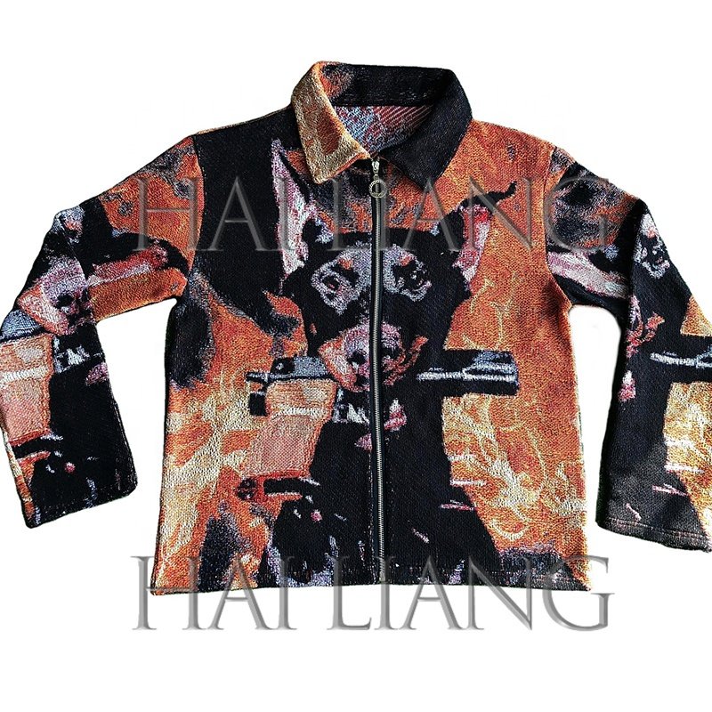 High Quality Custom Tapestry Jacket For Men Streetwear Design Woven Jacquard Men's Clothing Hip Hop Zipper Tapestri Jackets
