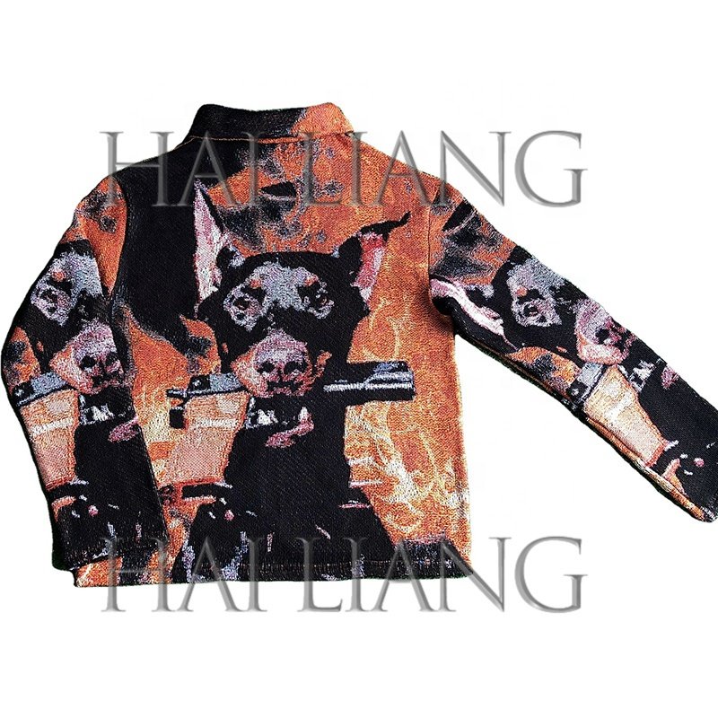 High Quality Custom Tapestry Jacket For Men Streetwear Design Woven Jacquard Men's Clothing Hip Hop Zipper Tapestri Jackets