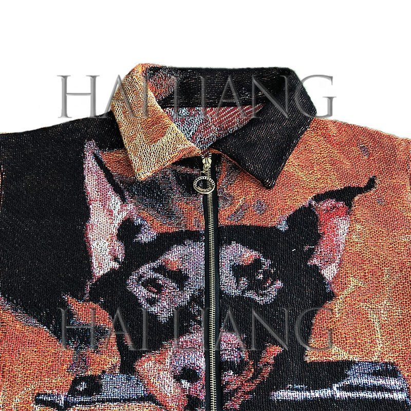 High Quality Custom Tapestry Jacket For Men Streetwear Design Woven Jacquard Men's Clothing Hip Hop Zipper Tapestri Jackets