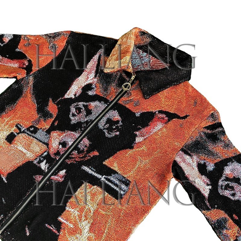 High Quality Custom Tapestry Jacket For Men Streetwear Design Woven Jacquard Men's Clothing Hip Hop Zipper Tapestri Jackets