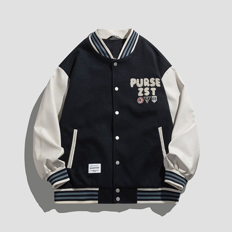 New loose color baseball jacket custom embroidered patch long sleeve street style men's jacket