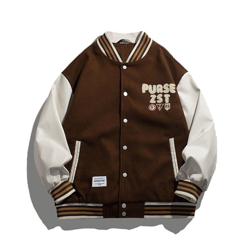 New loose color baseball jacket custom embroidered patch long sleeve street style men's jacket