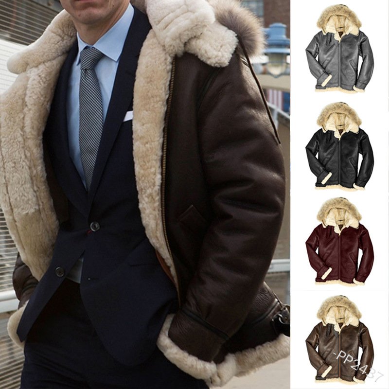 Men's Winter Jacket with Imitation Fur Thick Waterproof Genuine Leather Clothing Winter men's coats jacket custom