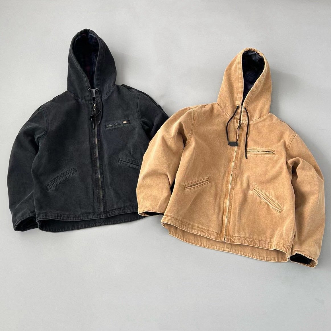 high quality vintage denim blank hooded zipper canvas jacket custom logo Worker Carpenter Detroit Canvas jacket