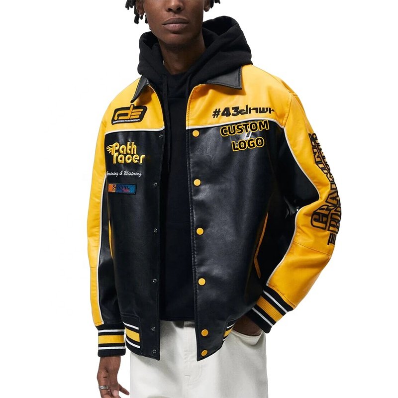 Oem Logo Men's Jackets Windproof Hight Quality Color Block Leather Jacket Customized Men Leather Motorcycle Jacket