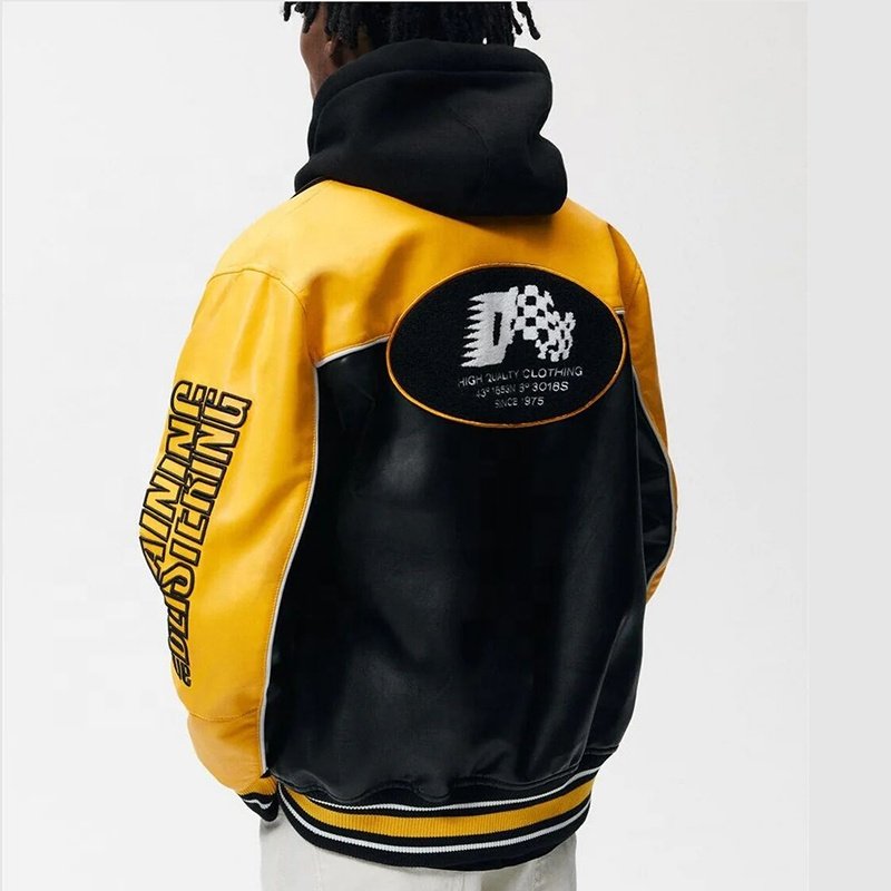 Oem Logo Men's Jackets Windproof Hight Quality Color Block Leather Jacket Customized Men Leather Motorcycle Jacket