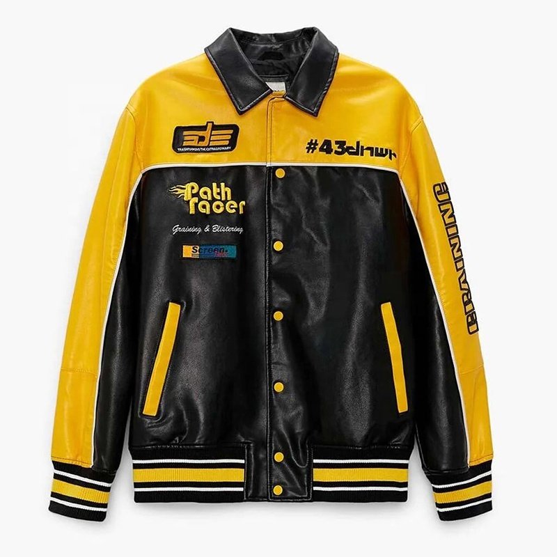 Oem Logo Men's Jackets Windproof Hight Quality Color Block Leather Jacket Customized Men Leather Motorcycle Jacket