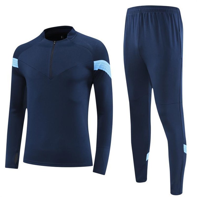 23-24 Light Blue Football Jacket Set men long sleeves soccer uniforms