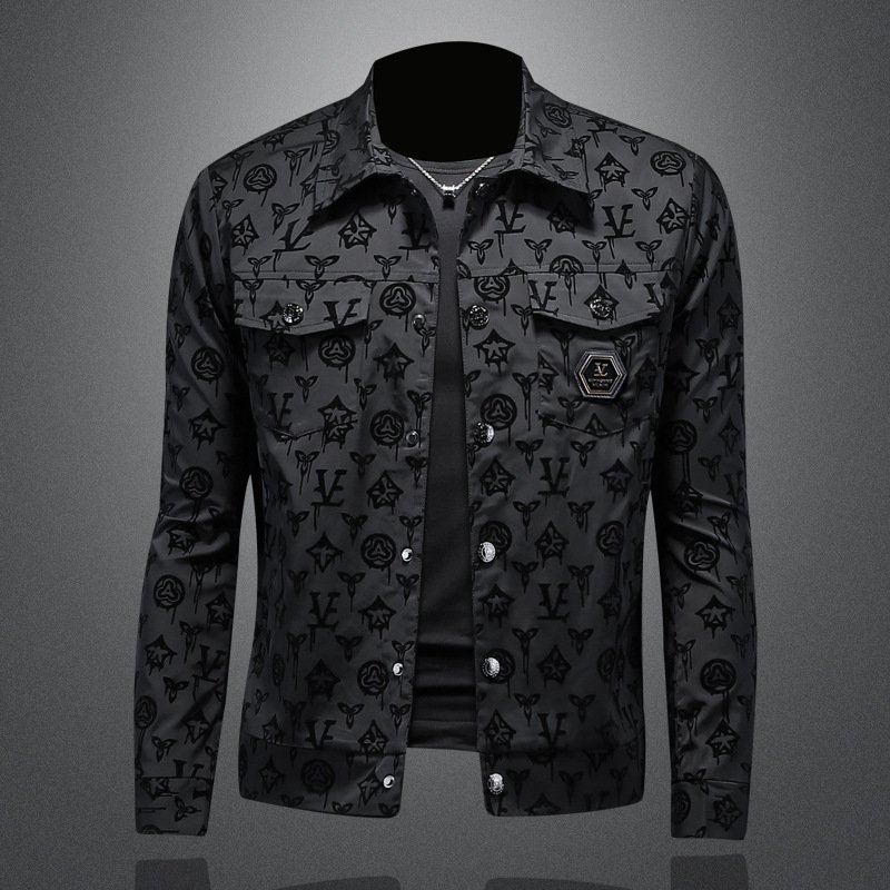 Jacket men's spring style personalized fashion casual business trend lapel jacket 2024 new slim fit personalized print