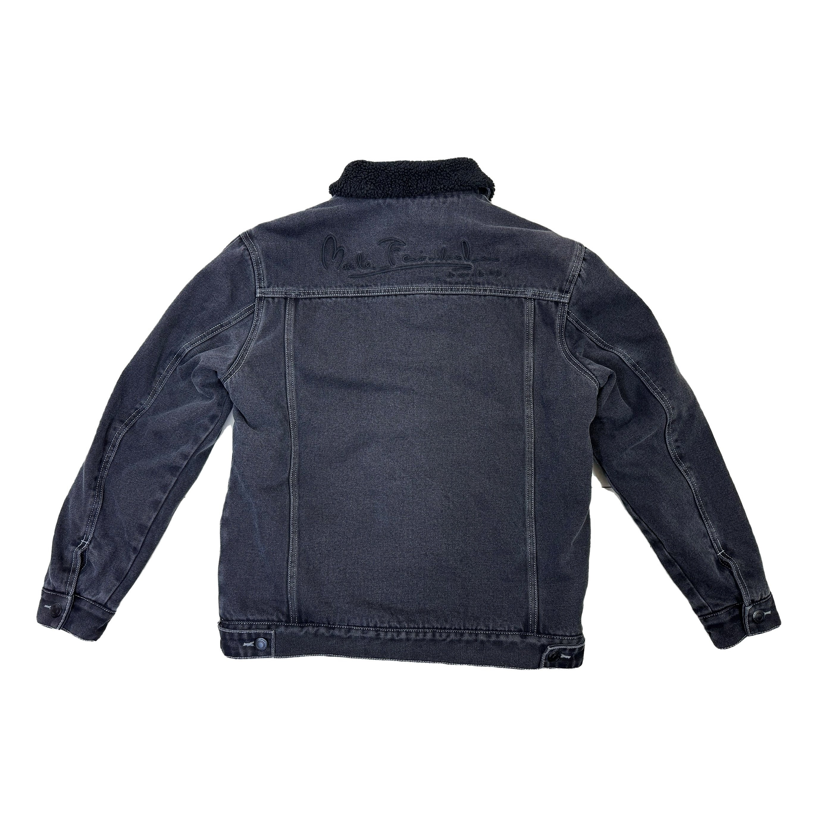 High Quality Custom Black Denim Fleece Men's Jacket Winter Embroidered Motorcycle Jacket Turn-Down Collar Letter Pattern ODM