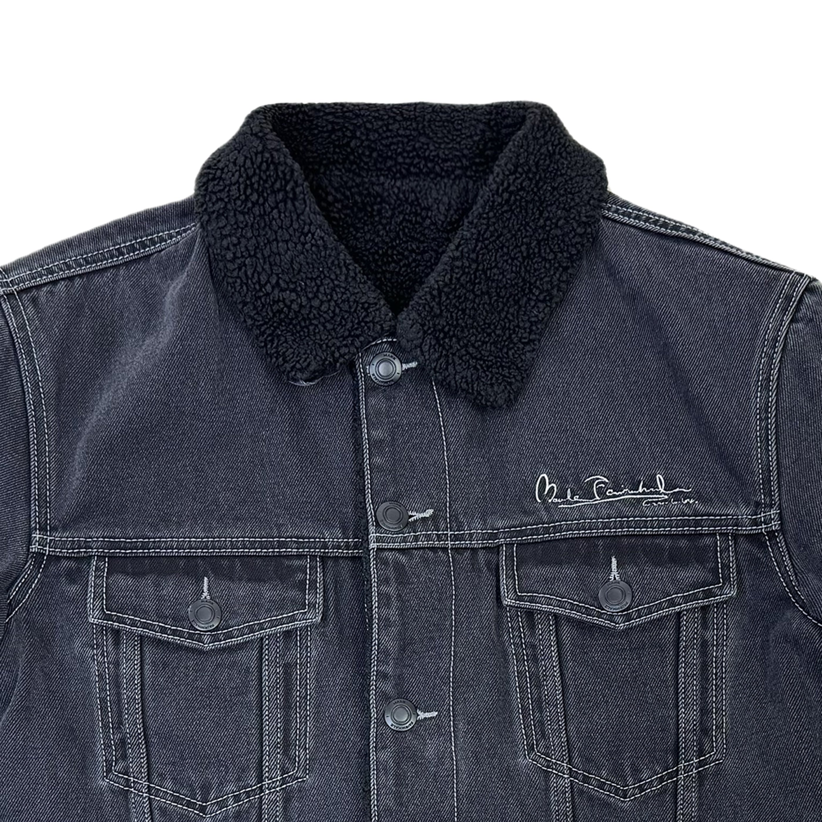 High Quality Custom Black Denim Fleece Men's Jacket Winter Embroidered Motorcycle Jacket Turn-Down Collar Letter Pattern ODM