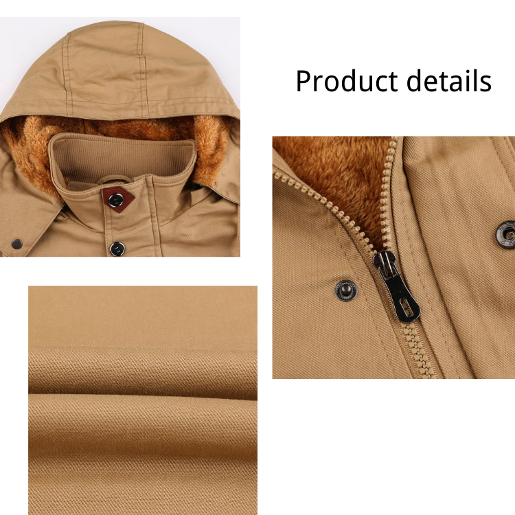 Jacket men's autumn and winter fleece lined padded warm keeping hooded cotton-padded coat mid-length cotton casual European mili