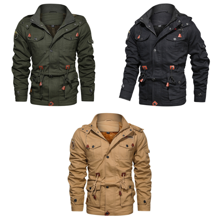 Jacket men's autumn and winter fleece lined padded warm keeping hooded cotton-padded coat mid-length cotton casual European mili