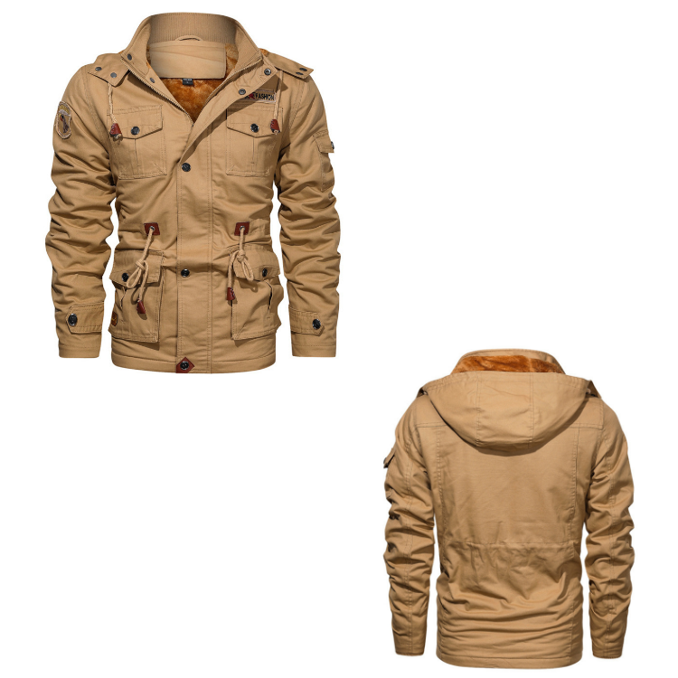 Jacket men's autumn and winter fleece lined padded warm keeping hooded cotton-padded coat mid-length cotton casual European mili