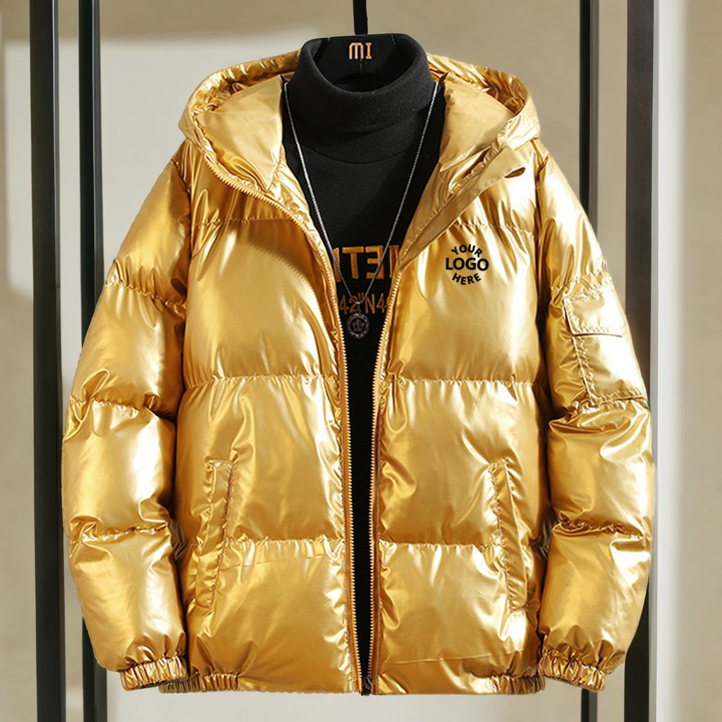 Men's Custom Waterproof Reflective Utility Winter Hot Sales Thick Bubble Coat Shiny Hood Casual Zipper Puffer Jacket for Men